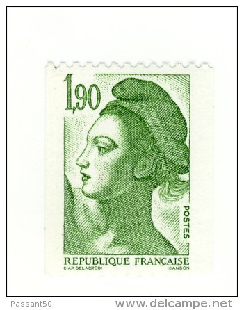 Liberté 1fr90 Vert De Roulette YT 2426a Avec Numéro Rouge Au Verso. Voir Le Scan. Cote YT 3 €, Maury N ° 2432 B : 4 €. - Neufs