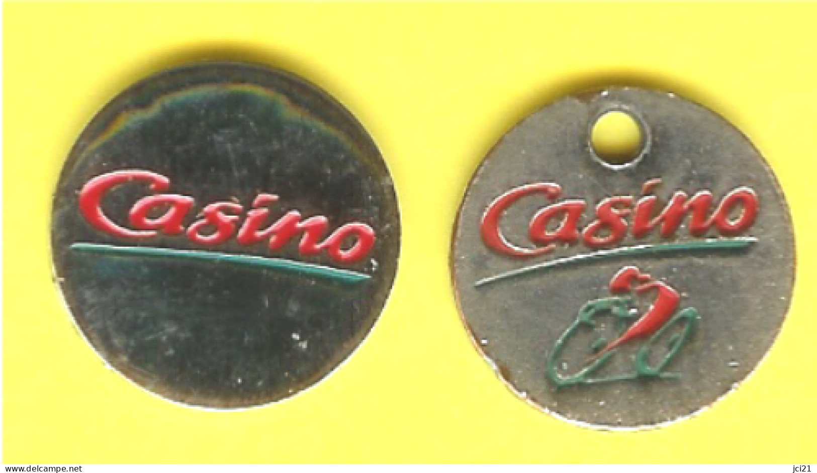 Lot De 2 Jetons De Caddie - "CASINO"  Cycliste (vélo, Coureur Cycliste)_j170 - Trolley Token/Shopping Trolley Chip