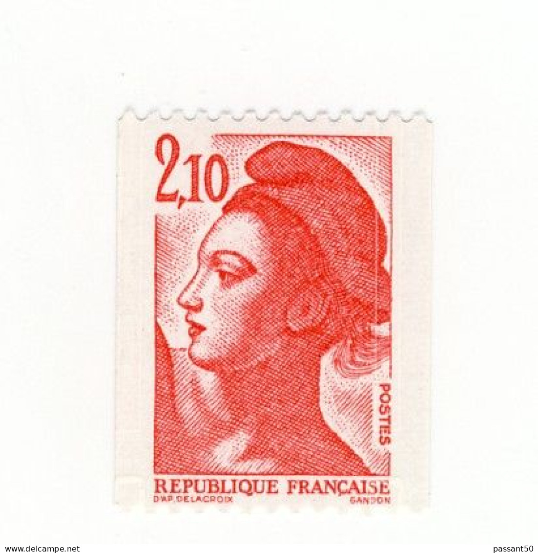 Liberté 2fr10 Rouge De Roulette YT 2322a Numéro Rouge Au Verso, Gomme Mate, PAPIER MAT. Voir Le Scan. Cote YT : 2.30 €. - Neufs