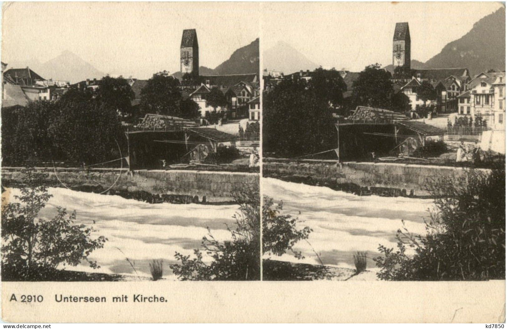 Unterseen Mit Kirche - Stereokarte - Unterseen