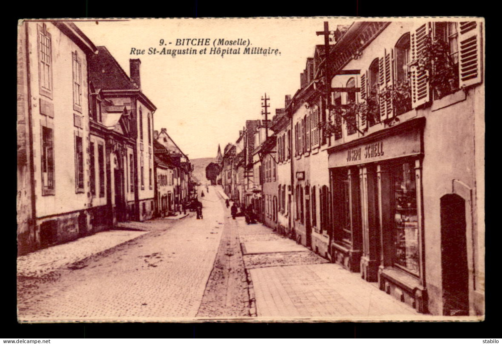 57 - BITCHE - RUE ST-AUGUSTIN ET HOPITAL MILITAIRE - MAGASIN JOSEPH SCHELL - Bitche