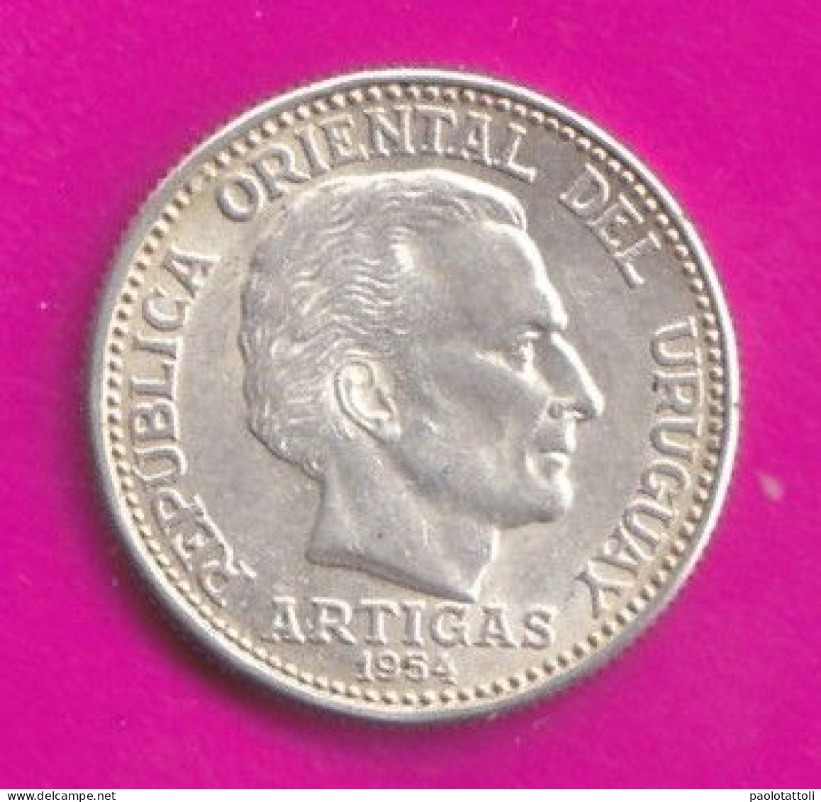 Uruguay, 1954- 20 Centèsimos- Silver .720 - Obverse Artigas Head Right. Reverse Wheat Stalk - BB+, VF+, TTB+, SS+ - - Uruguay