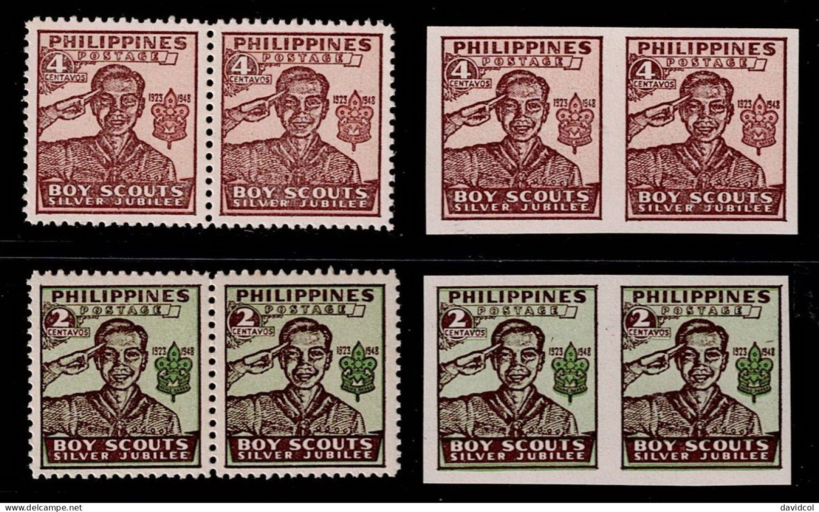 FIL-07- PHILIPPINES - 1948 - MNH -SCOUTS- PERF. + IMPERFORATE PAIRS- 25TH ANNIVERSARY OF THE SCOUTS IN PHILIPPINES - Philippinen