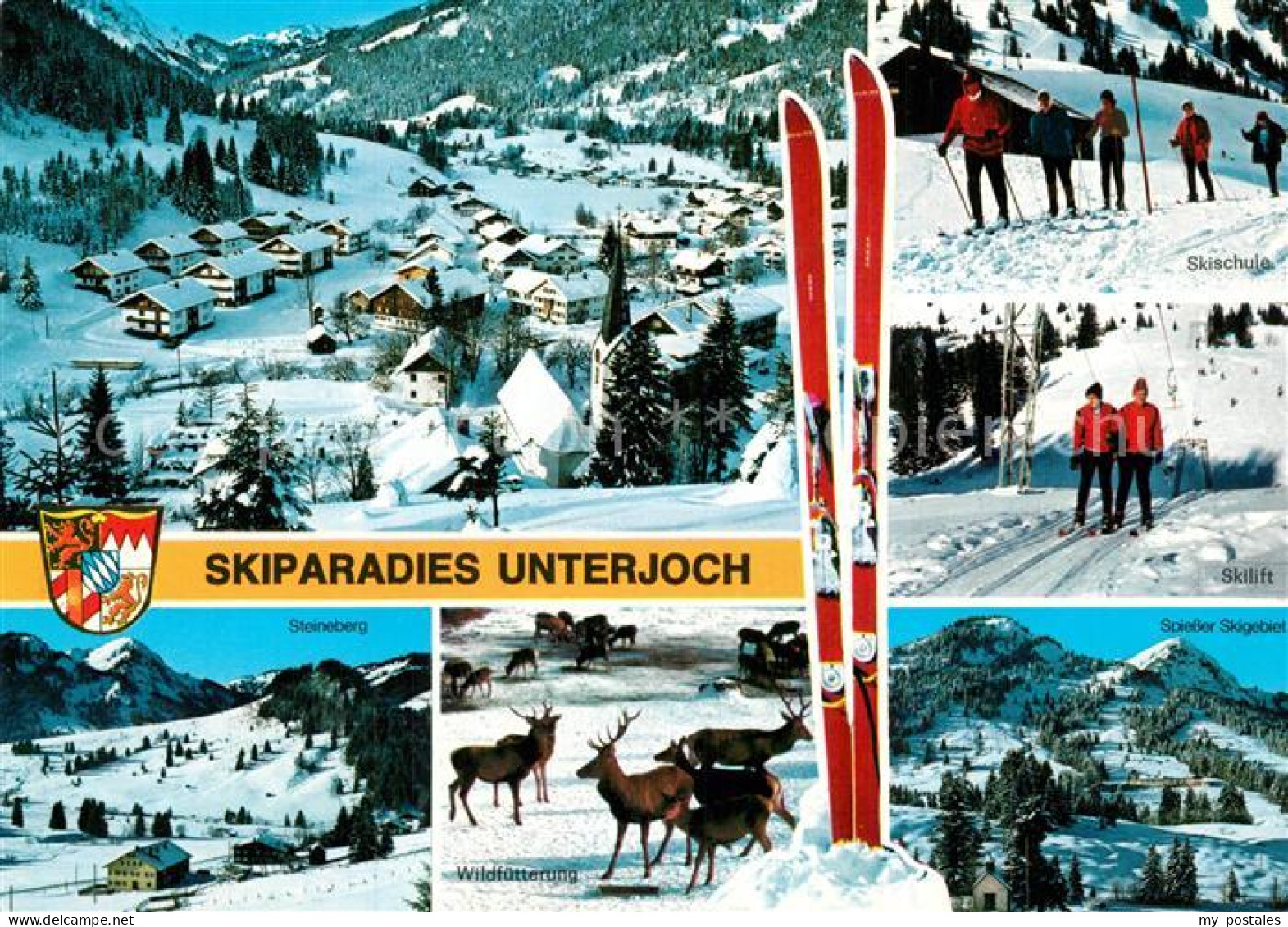 73597258 Unterjoch Panorama Steineberg Wildfuetterung Skilift Spiesser Skigebiet - Hindelang