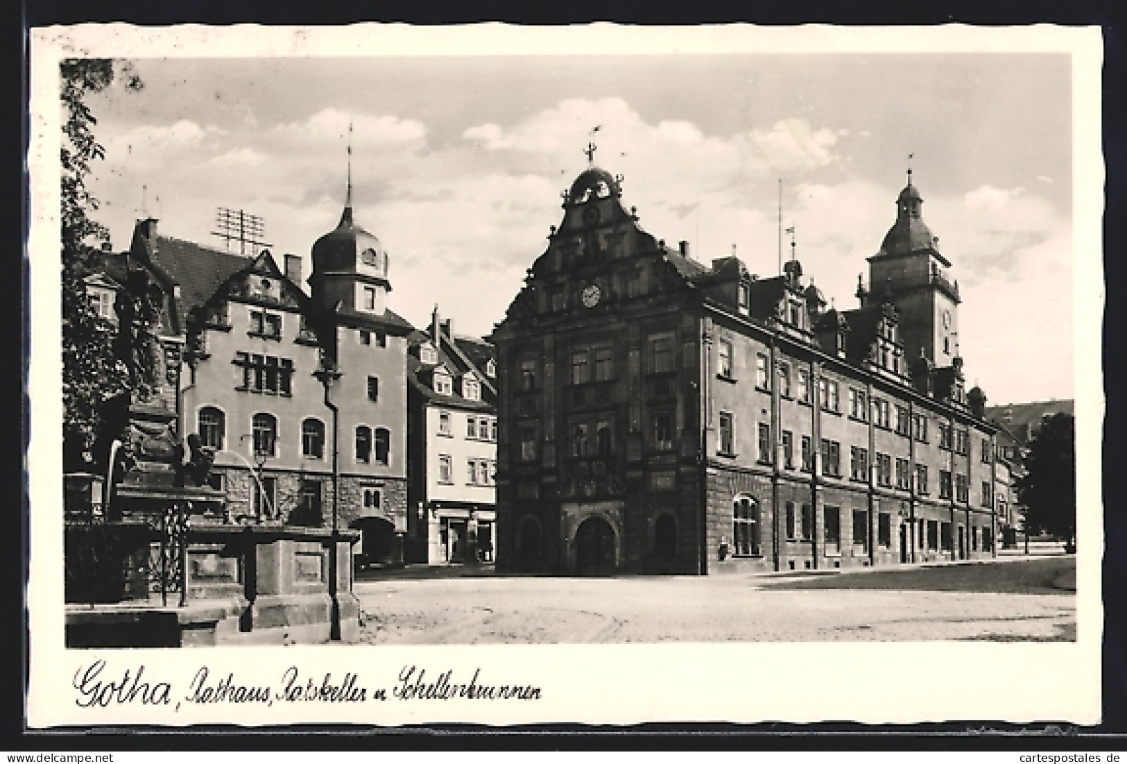 AK Gotha, Rathaus Mit Ratskeller & Schellenbrunnen Am Hauptmarkt  - Gotha