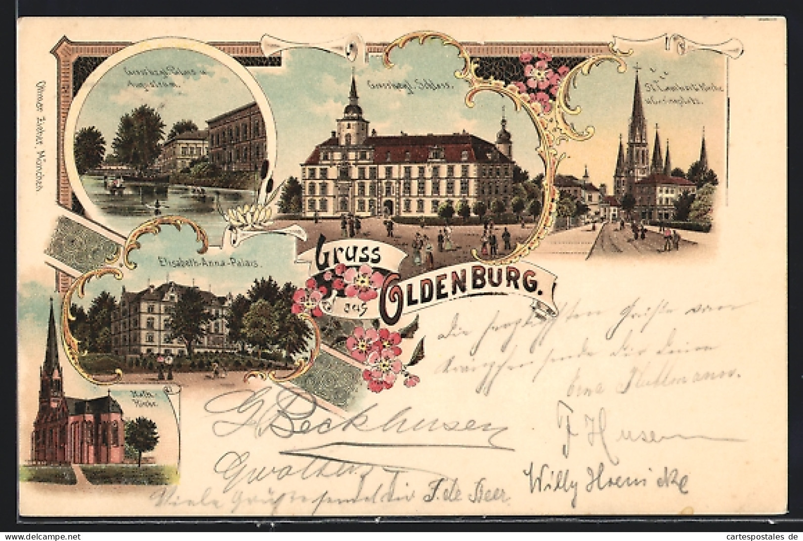 Lithographie Oldenburg / Gr., Grosshzgl. Schloss, St. Lamberti Kirche Und Casinoplatz, Augusteum  - Oldenburg