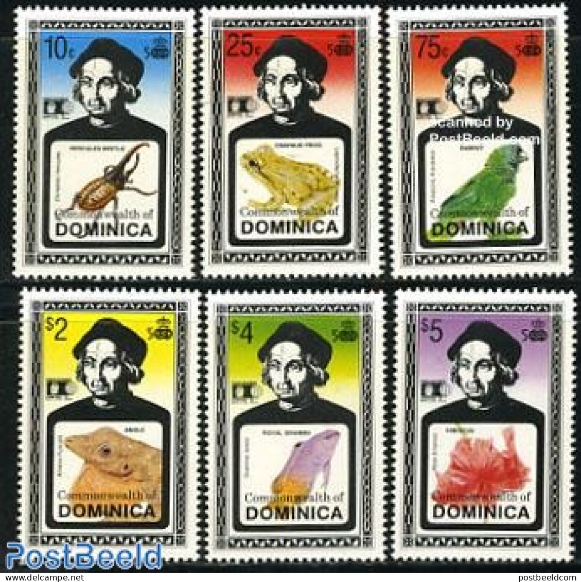 Dominica 1992 World Columbian Stamp Expo 6v, Mint NH, History - Nature - Explorers - Birds - Parrots - Onderzoekers