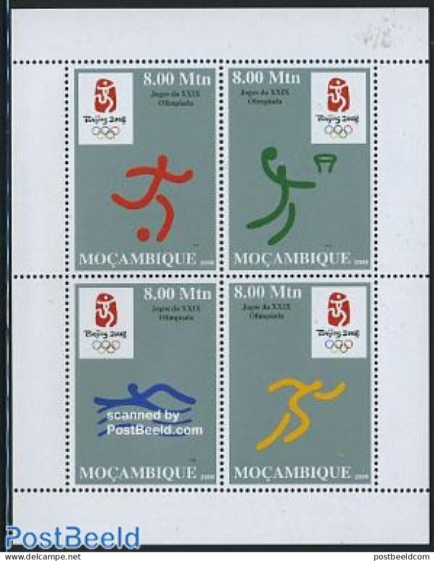 Mozambique 2008 Olympic Games Beijing 4v M/s, Mint NH, Sport - Athletics - Cycling - Football - Gymnastics - Olympic G.. - Athletics