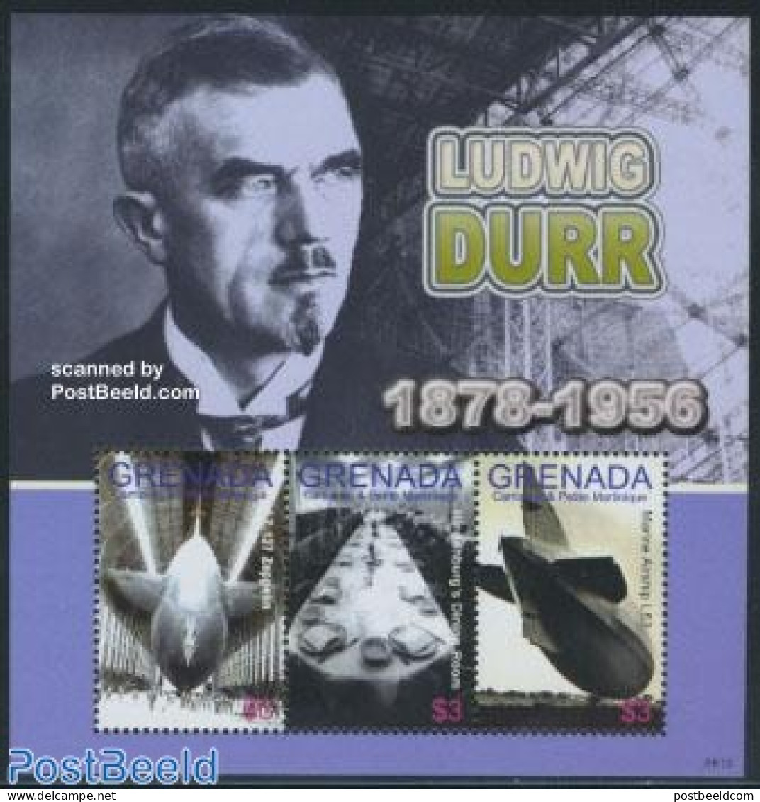 Grenada Grenadines 2006 Ludwig Durr 3v M/s, Mint NH, Transport - Zeppelins - Zeppeline