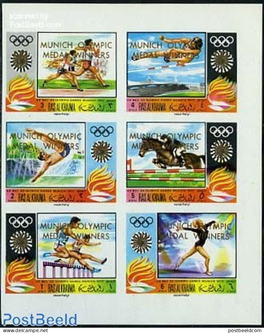 Ras Al-Khaimah 1971 Olympic Winners 6v M/s, Imperforated, Mint NH, Nature - Sport - Horses - Athletics - Olympic Games - Athletics