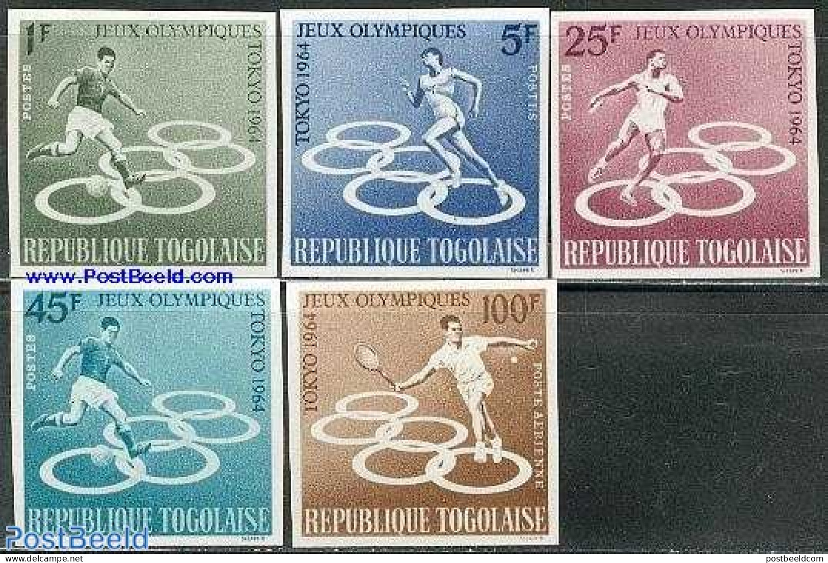 Togo 1964 Olympic Games 5v, Imperforated, Mint NH, Sport - Olympic Games - Sport (other And Mixed) - Tennis - Tennis