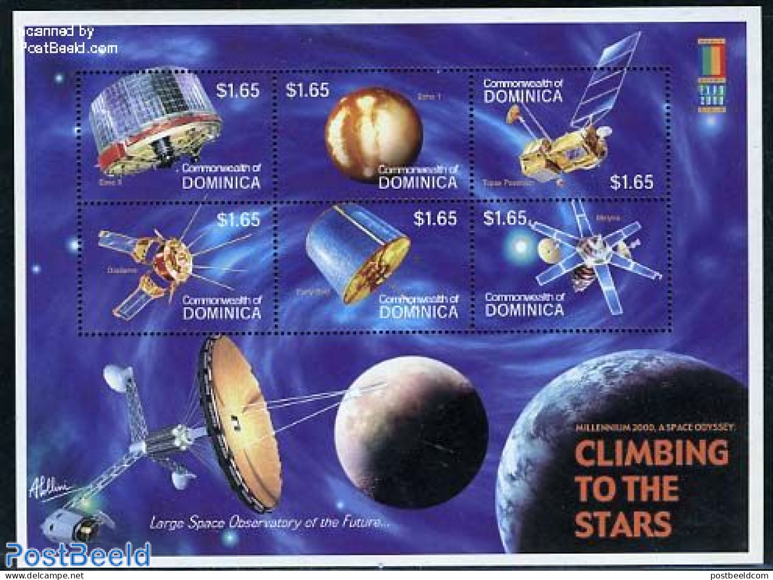 Dominica 2000 World Stamp Expo Annaheim 6v M/s, Mint NH, Transport - Space Exploration - Dominikanische Rep.