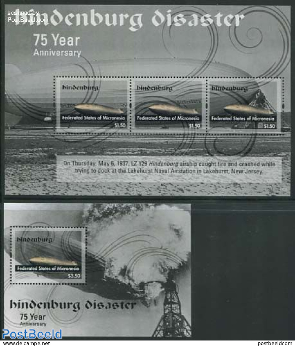 Micronesia 2012 75 Years Hindenburg Disaster 2 S/s, Mint NH, History - Transport - Zeppelins - Disasters - Zeppeline