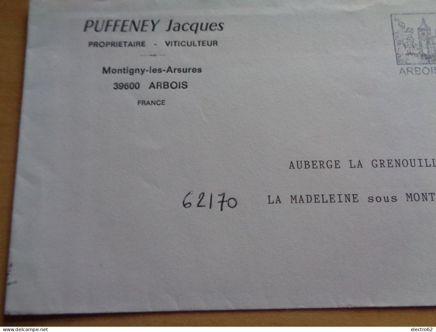 France flamme Arbois Pasteur capitale du vignoble Jurassien 39 Jura timbre Euro 18-08-2000