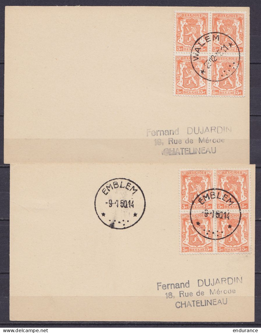 Lot De 2 Cartes Affr. Bloc De 4x N°419 Càd Relais *EMBLEM*/-9-1-1950 & *WALEM*/23-12-1949 Pour CHATELINEAU - 1935-1949 Small Seal Of The State