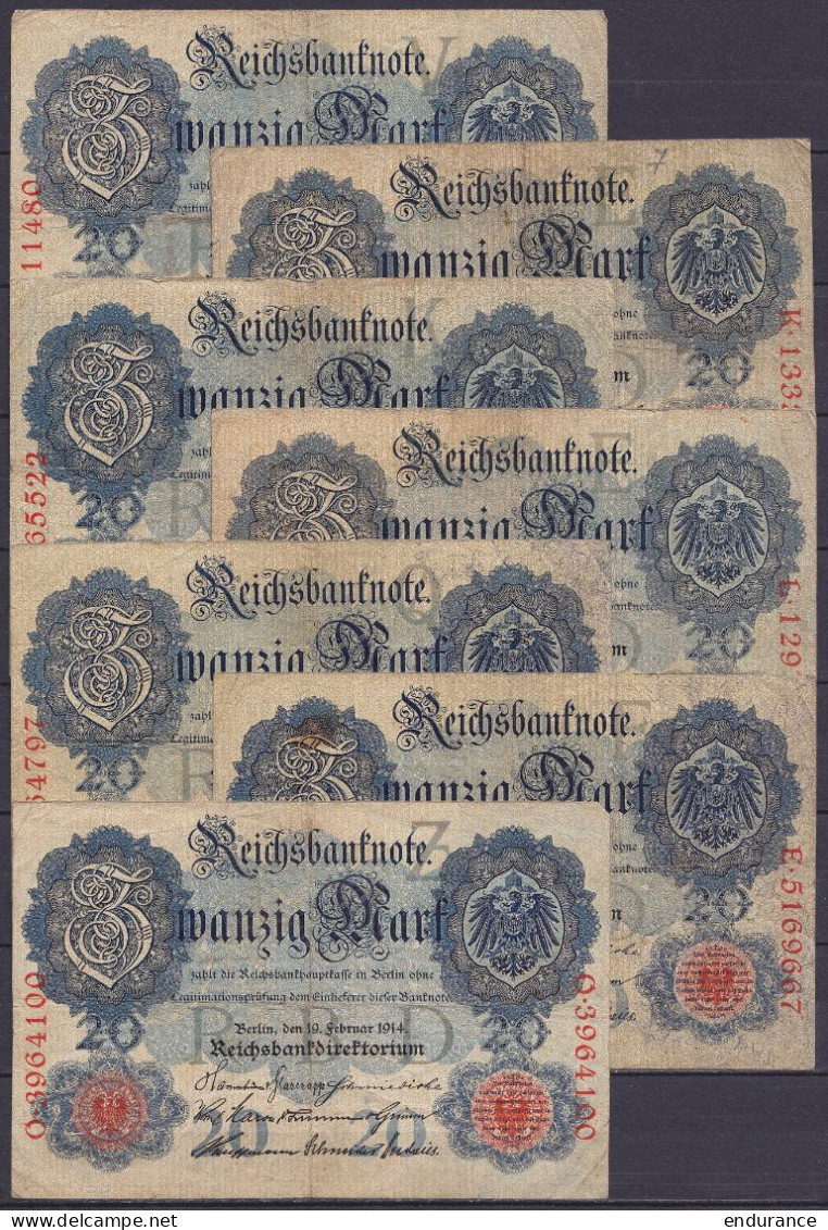 Allemagne - lot de 55 billets 20 Mark 1907, 1908, 1910, 1914 - voir scans