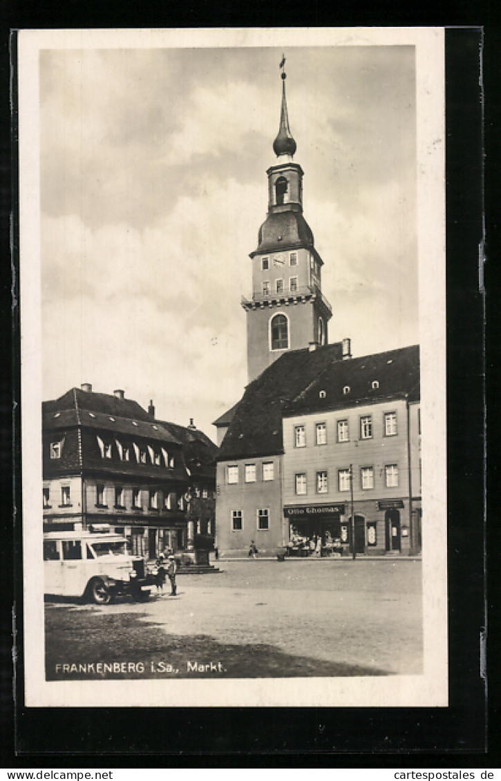 AK Frankenberg I. S., Markt Mit Fussgängern Und Händler Otto Thomas  - Frankenberg