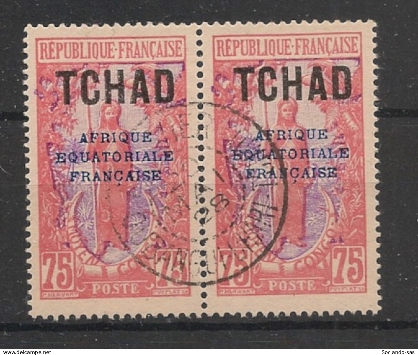 TCHAD - 1924 - N°YT. 33 - Guerrier 75c Rouge Et Violet - Paire - Oblitéré / Used - Usados