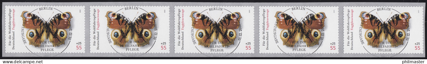 2504 Schmetterling, 5er-Streifen Mit GERADER Nummer, ESSt Berlin - Rolstempels