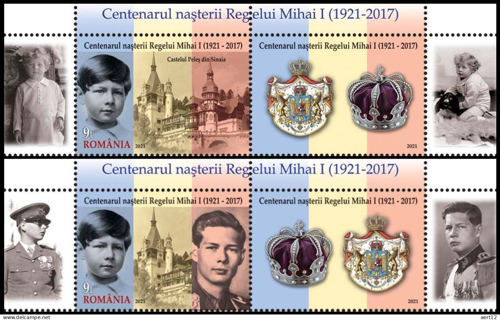 2021, Romania, King Michael, Famous People, Flags, Kings, Palaces, 2 Stamps+Label, MNH(**), LPMP 2343 - Unused Stamps