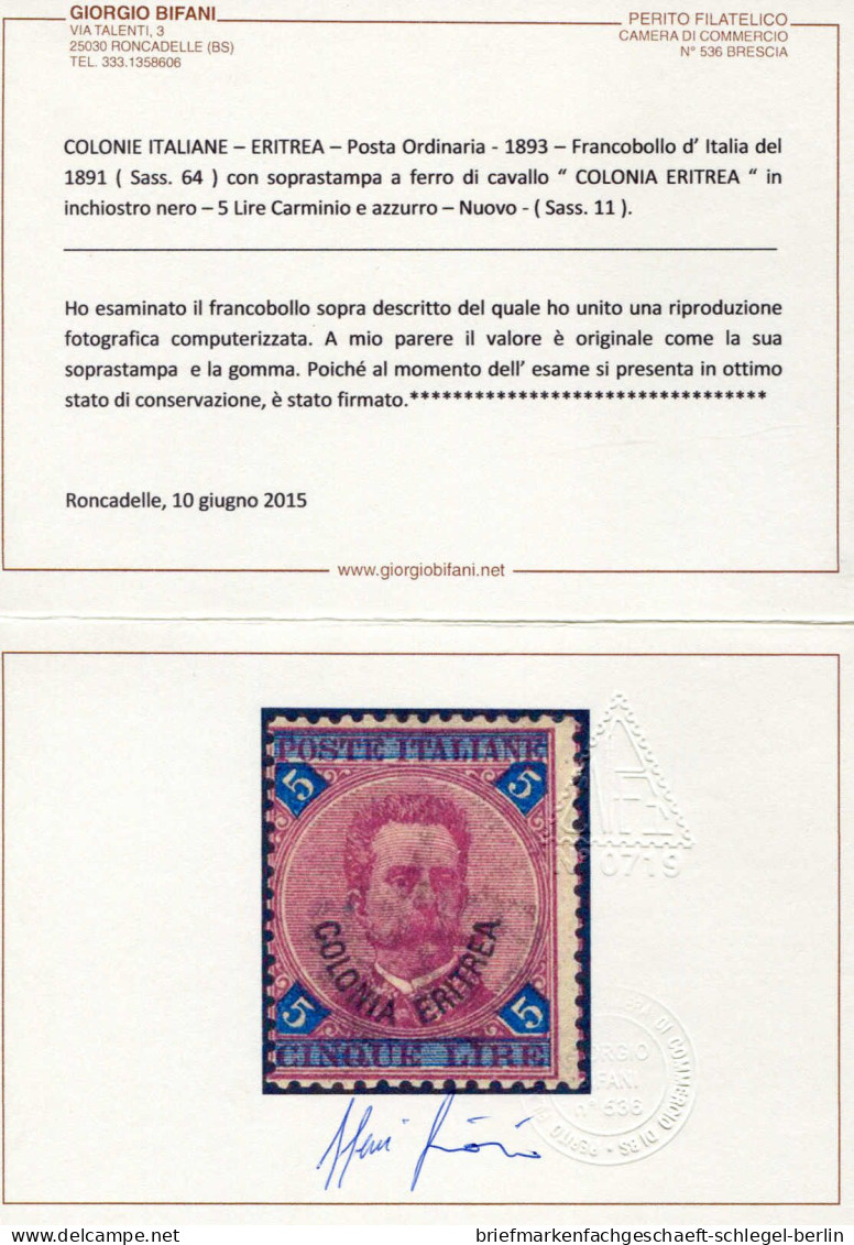 Italienisch Eritrea, 1893, 11, Ungebraucht - Altri & Non Classificati