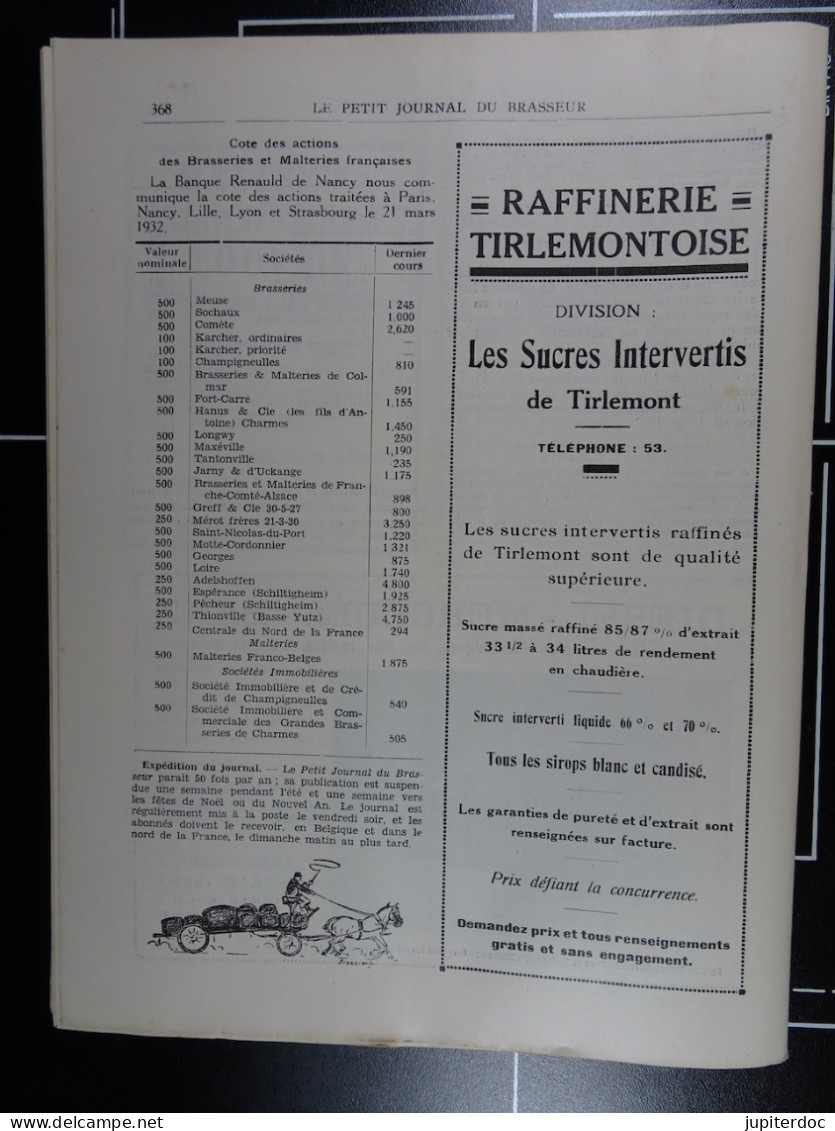 Le Petit Journal Du Brasseur N° 1668 De 1932 Pages 334 à 368 Brasserie Belgique Bières Publicité Matériel Brassage - 1900 - 1949