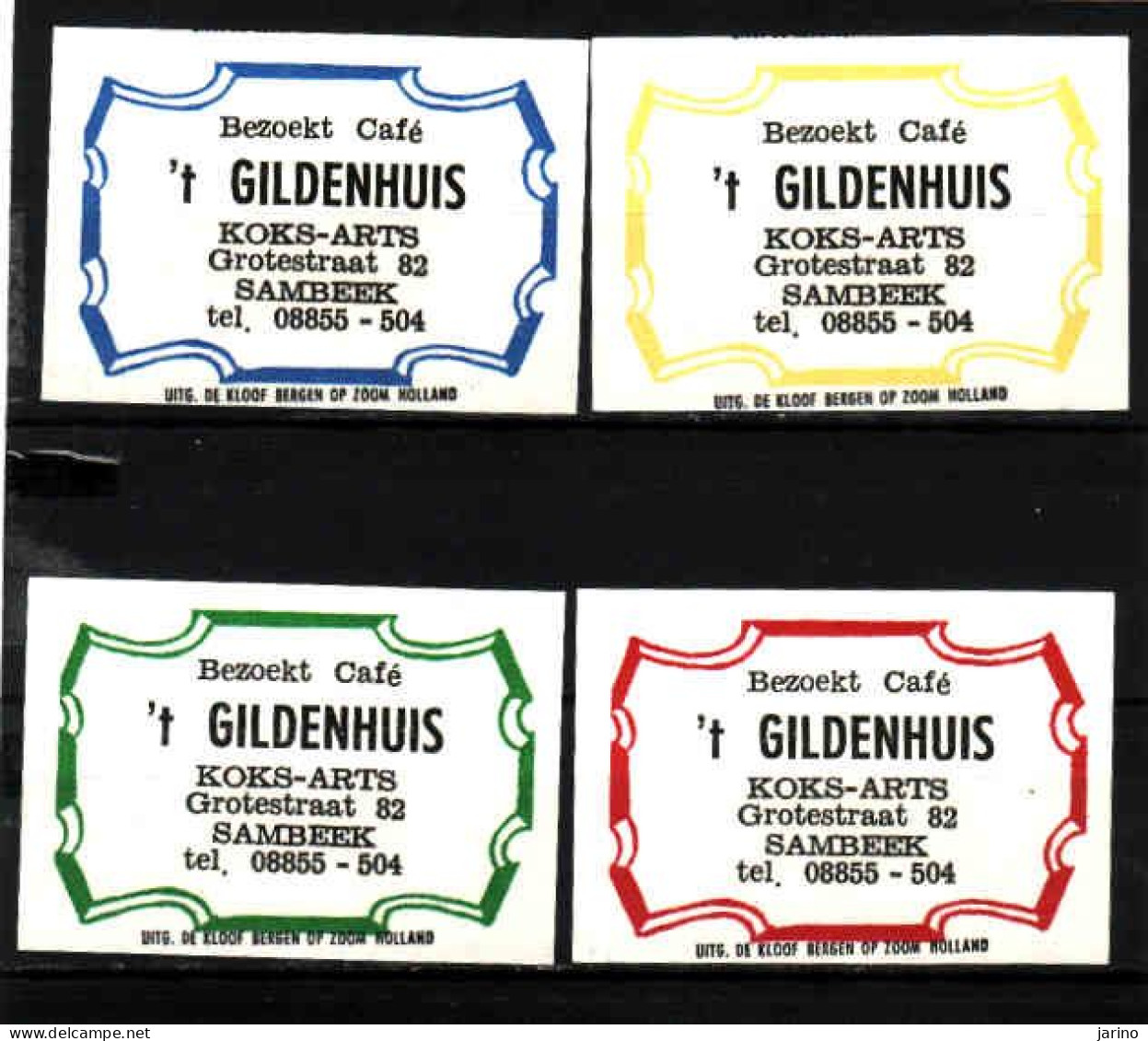 4 Dutch Matchbox Labels, SAMBEEK - North Brabant, Café 't GILDENHUIS, Koks - Arts, Holland, Netherlands - Matchbox Labels