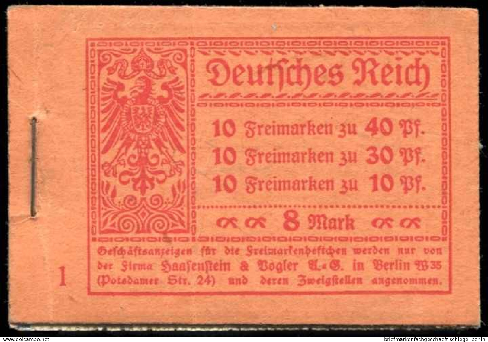 Deutsches Reich, 1921, MH 14.1 A, Postfrisch - Markenheftchen