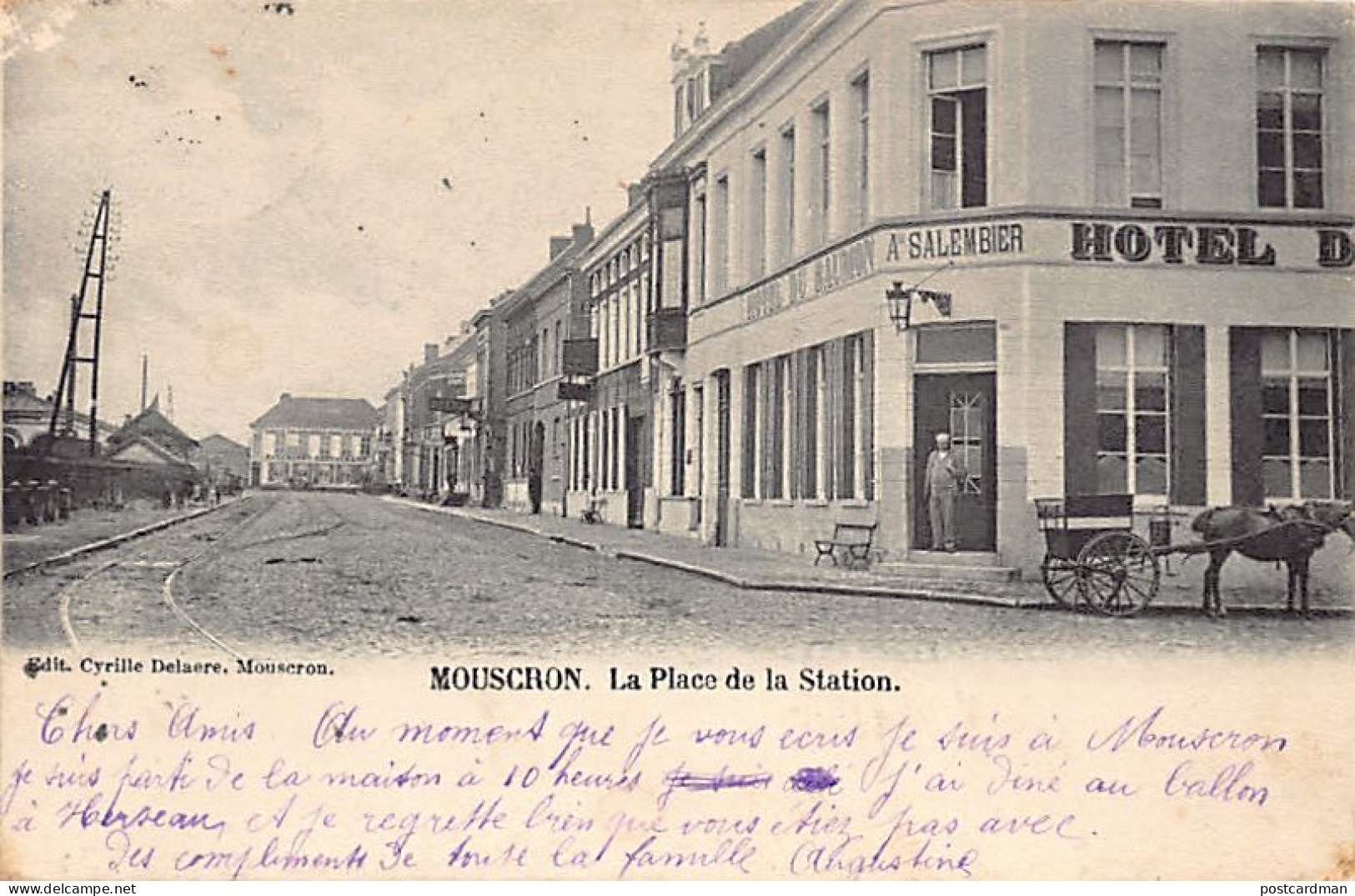 Belgique - MOUSCRON (Hainaut) La Place De La Station - Hôtel Du Saumon A. Salembier - Mouscron - Moeskroen