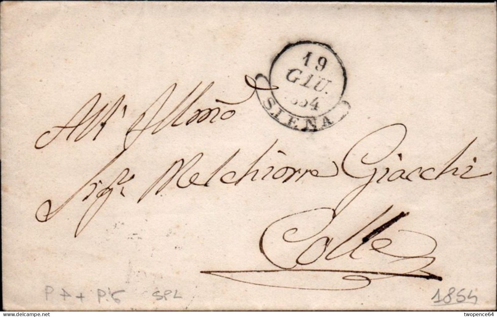 B42 - LETTERA PREFILATELICA DA SIENA A COLLE 1854 - 1. ...-1850 Prephilately