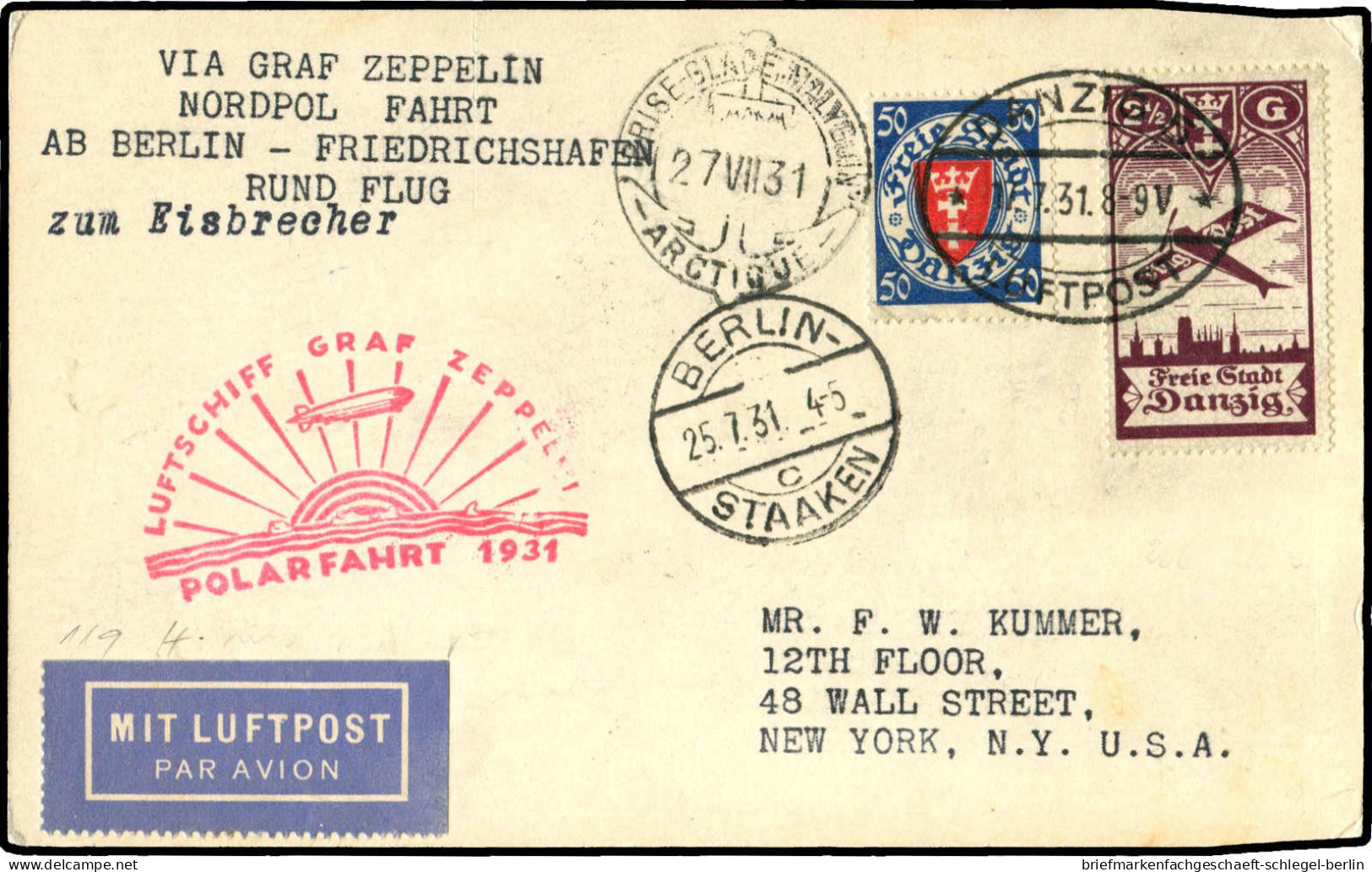 Zeppelin, Zeppelinpost LZ 127, Polarfahrt, 1931, 204 B, Brief - Zeppeline