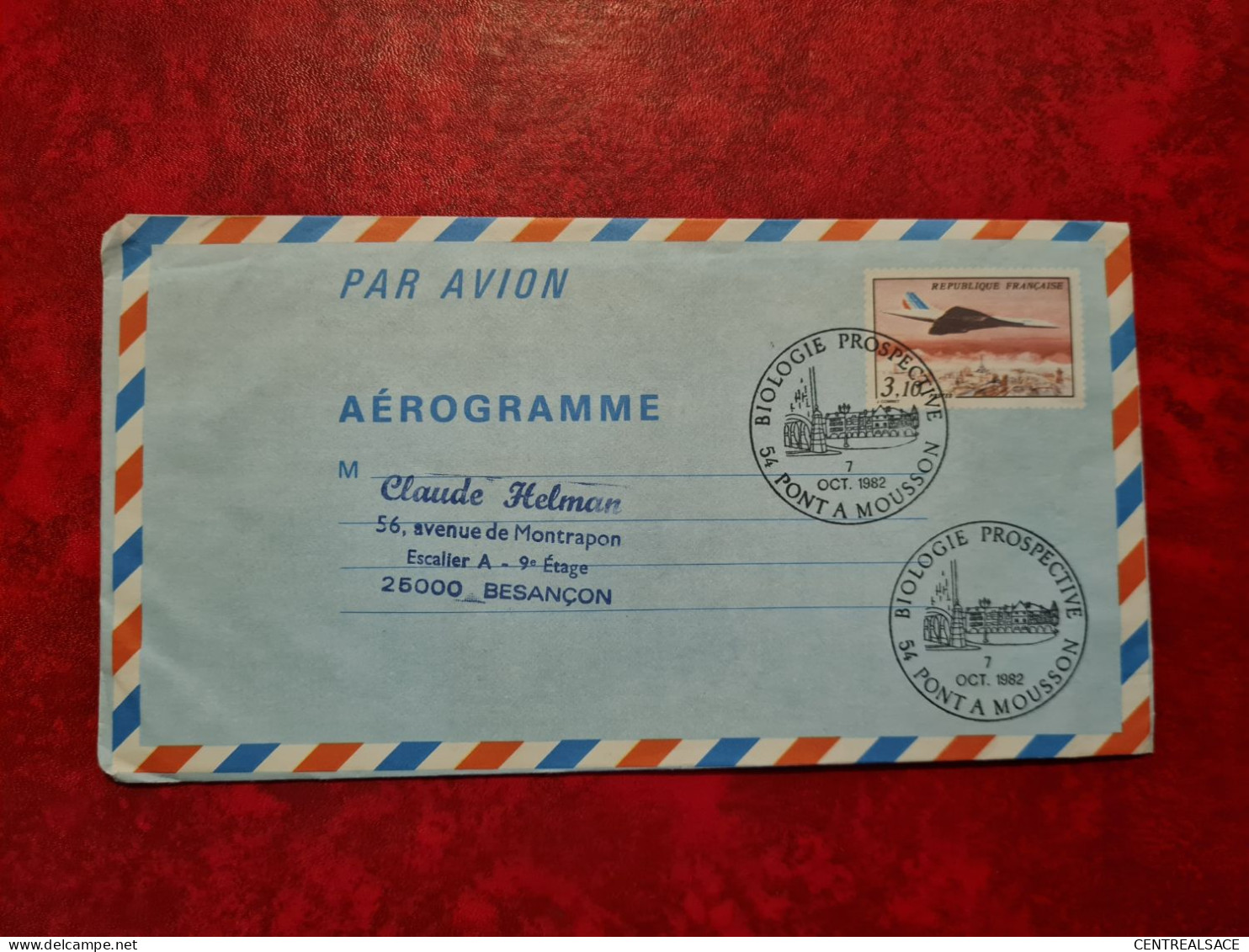 AEROGRAMME 1982 CONCORDE  PONT A MOUSSON BIOLOGIE PROSPECTIVE - Aérogrammes