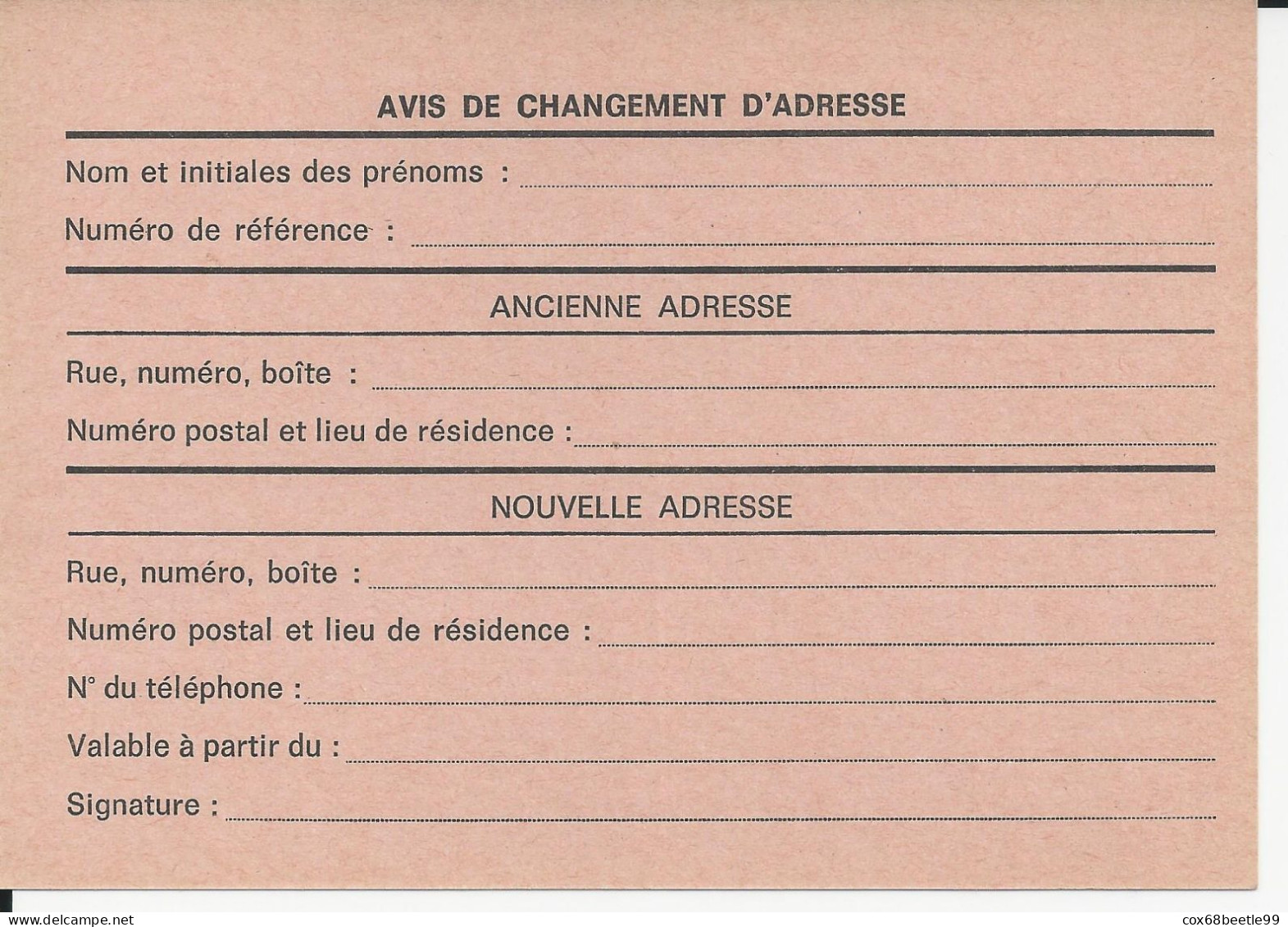 Belgique Belgie Avis Changement D'adresse 9 Francs Neuf Non Circulé - Adreswijziging