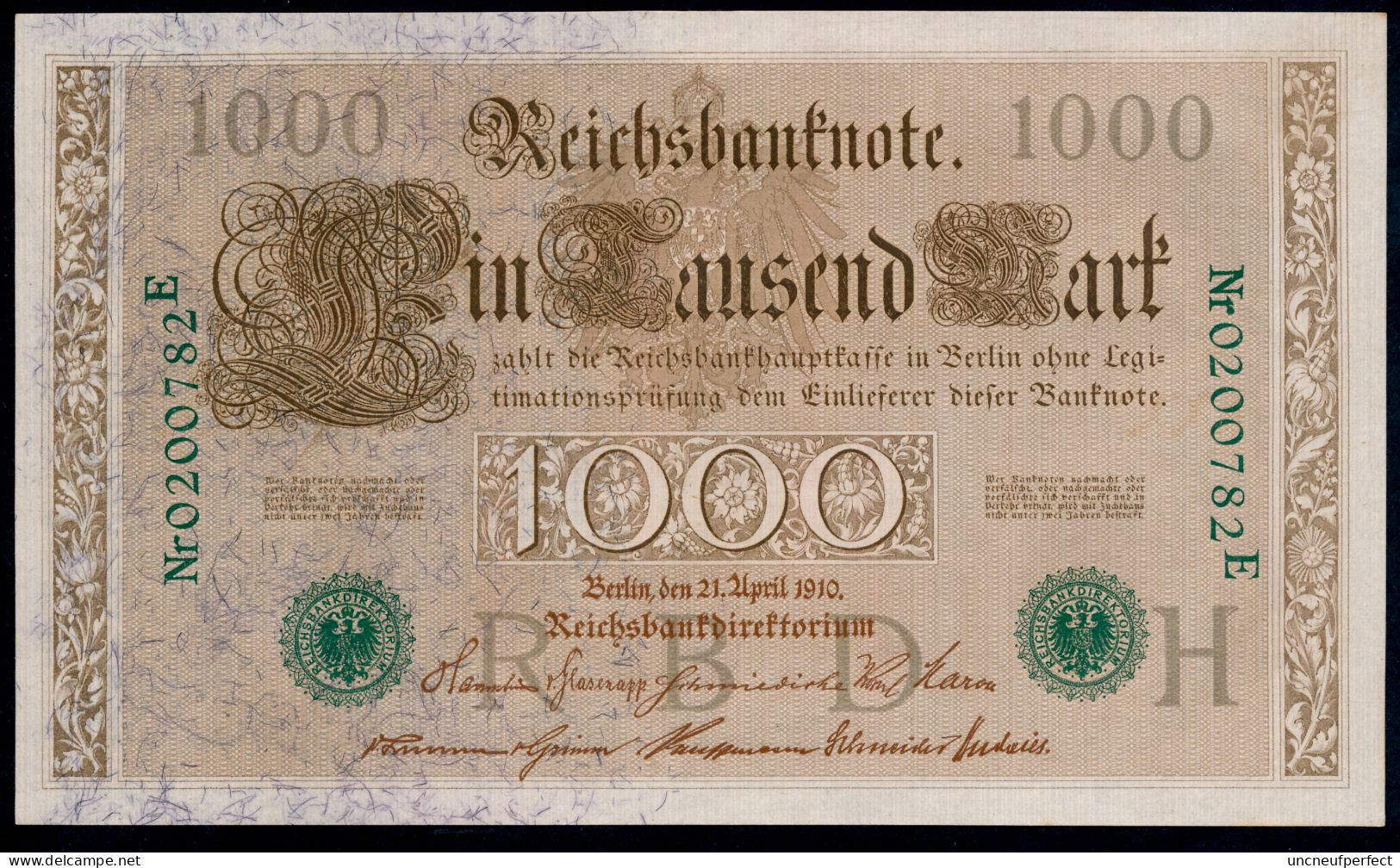 P45b Ro 46b DEU-69b  7 Chifres N°0200782E * UNC NEUF * Lettre  H  1000 Mark 1910 - 1000 Mark