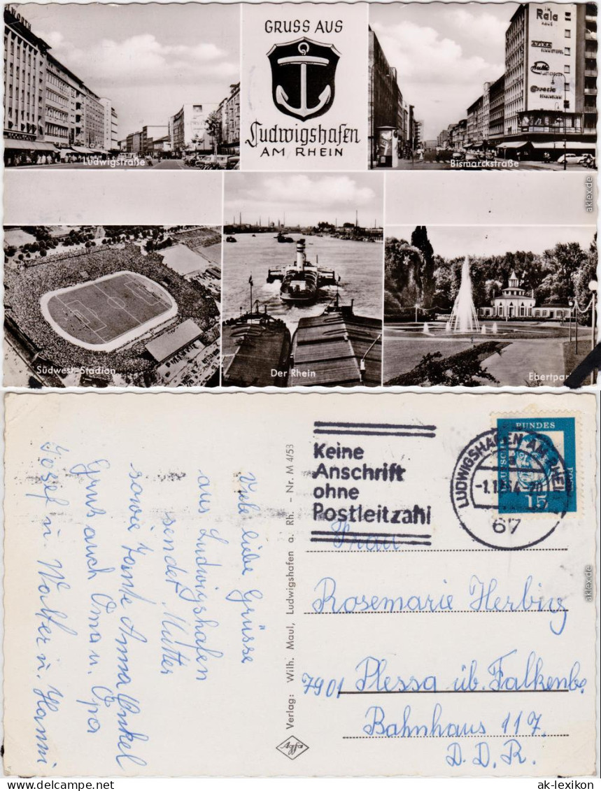 Ludwigshafen Mehrbild: Ludwigstraße, Bismarckstraße, Stadion 1964  - Ludwigshafen