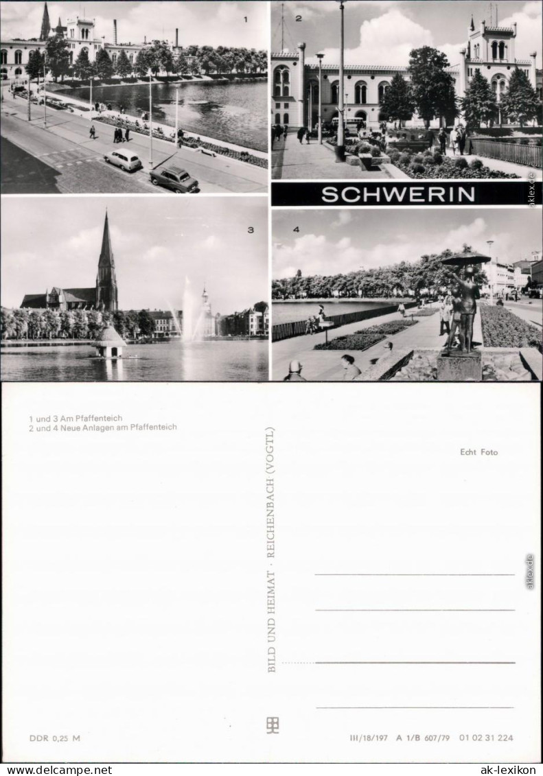 Ansichtskarte Schwerin Pfaffenteich, Arsenal, Dom, Plastik 1979 - Schwerin