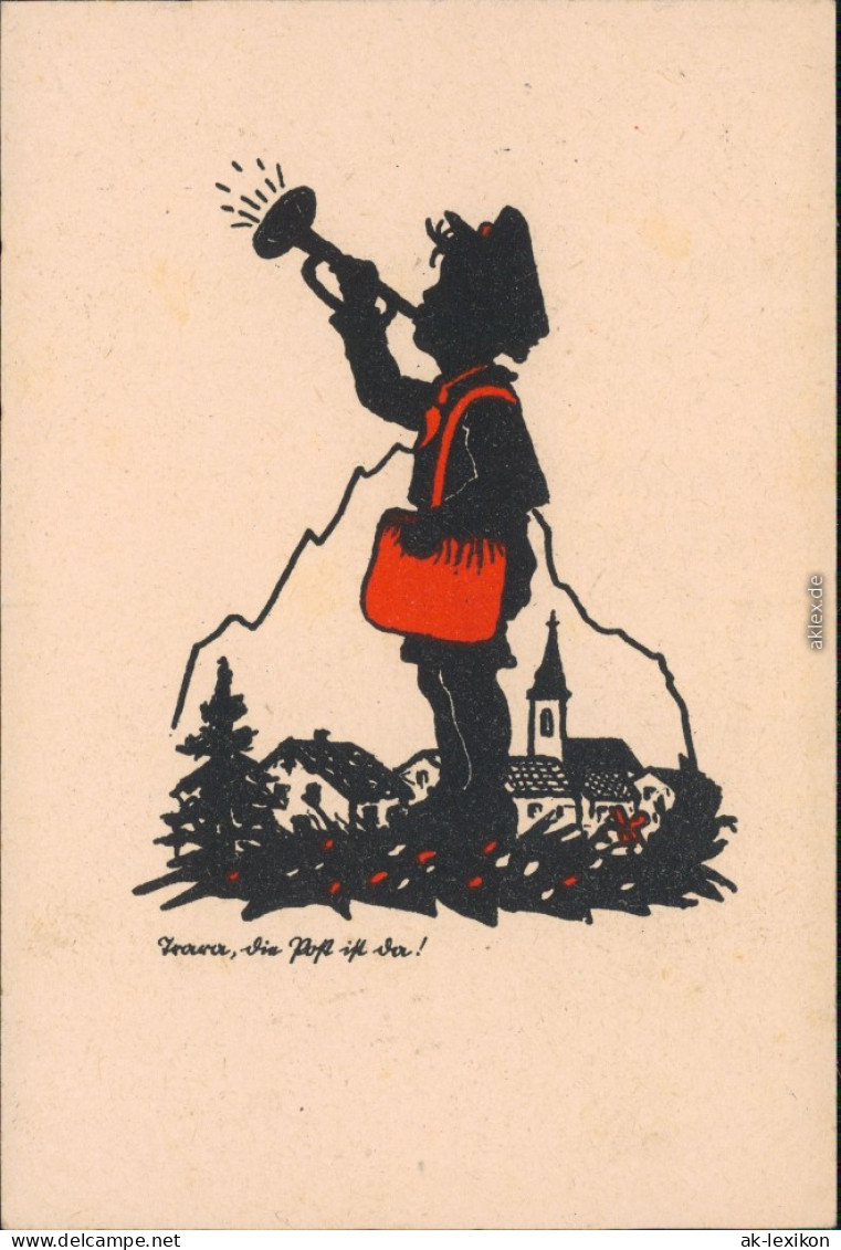 Ansichtskarte  Schattenschnitt - Die Post Ist Da - Künstlerkarte 1942  - Silhouette - Scissor-type