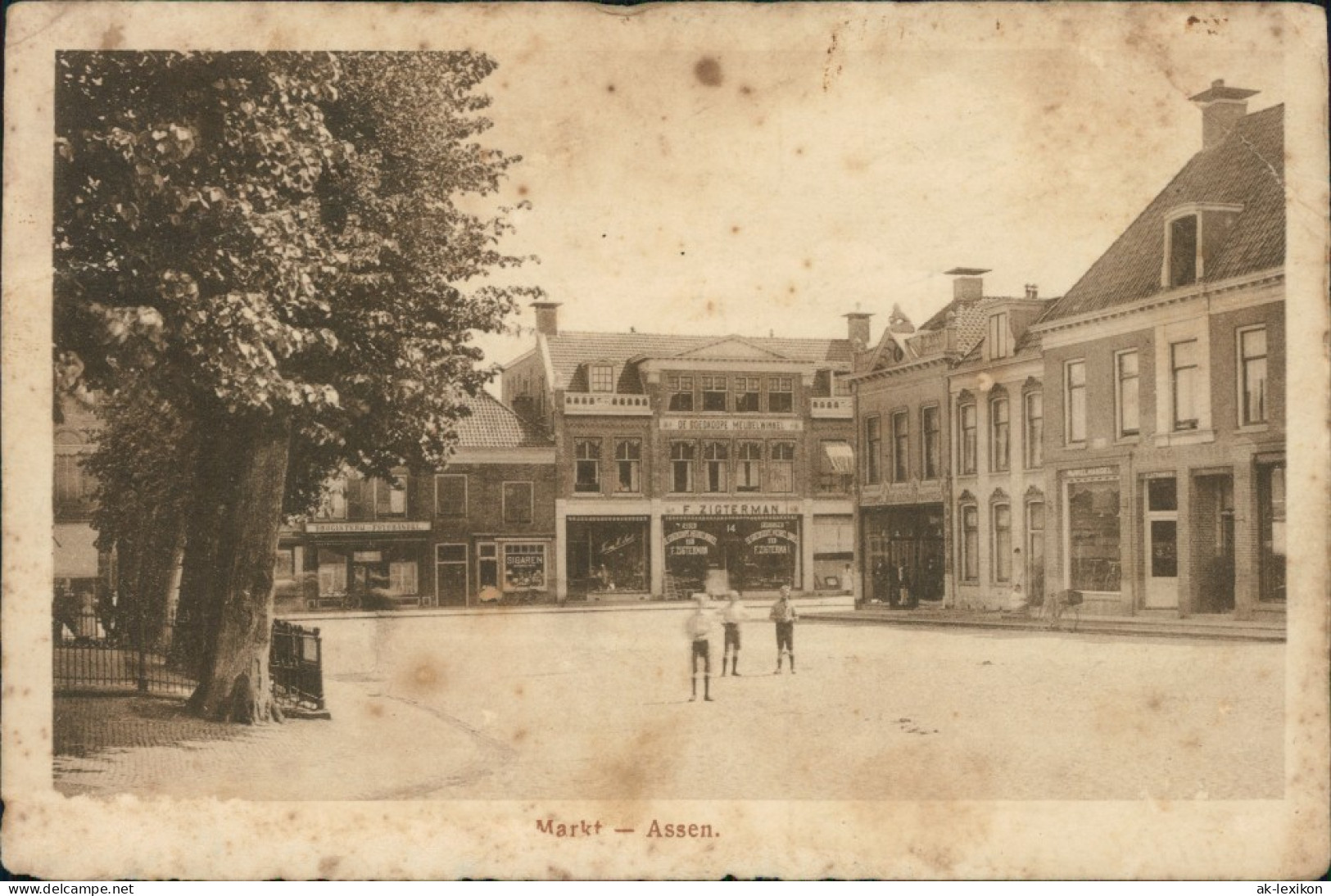 Postkaart Assen Geschäfte - Marktplatz 1920  - Other & Unclassified