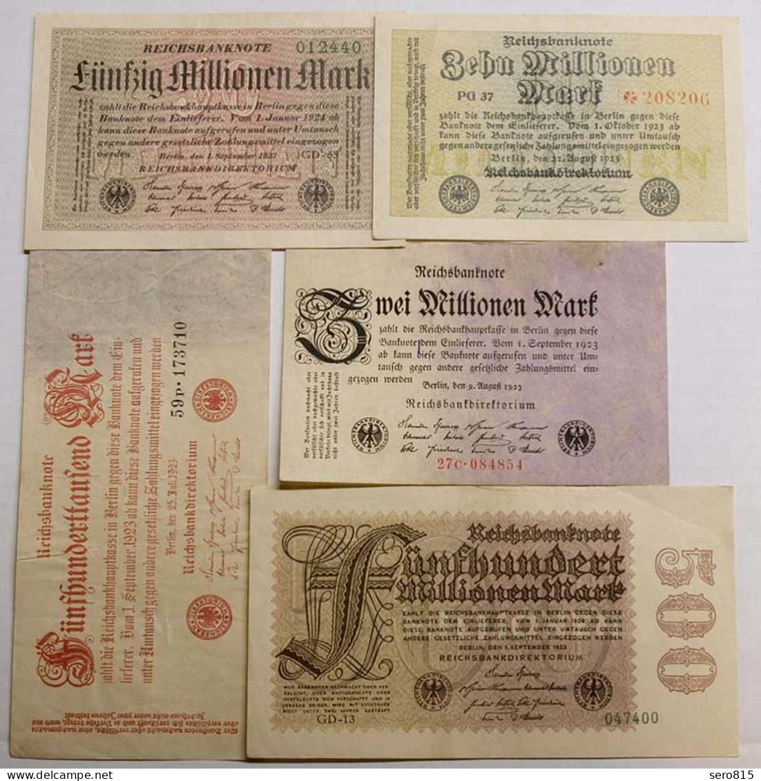 Germany - 5 Pieces German Reichsbanknotes 1923 Infla   (cb154 - Sonstige & Ohne Zuordnung