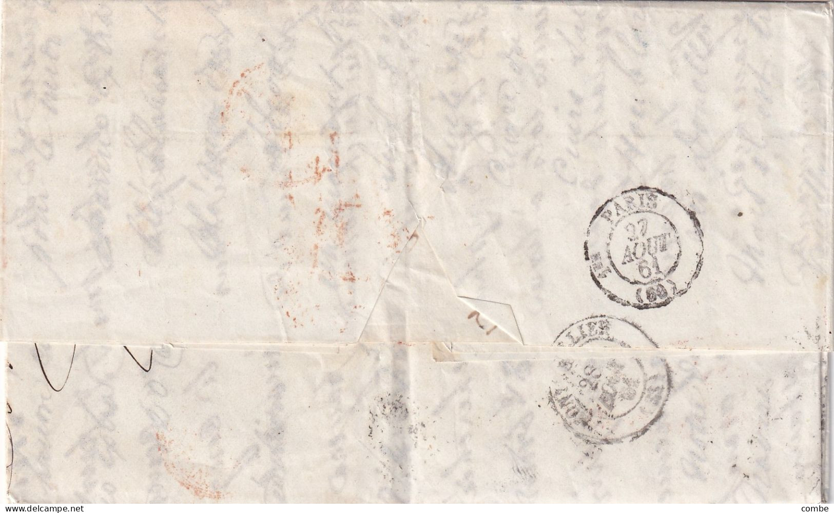 COVER. 13 8 1861. F.COUSINERY NEW-YORK. PD. TO FRANCE. SS AFRICA. TEN CENTS GREEN. (another Stamp Missing ) - Lettres & Documents