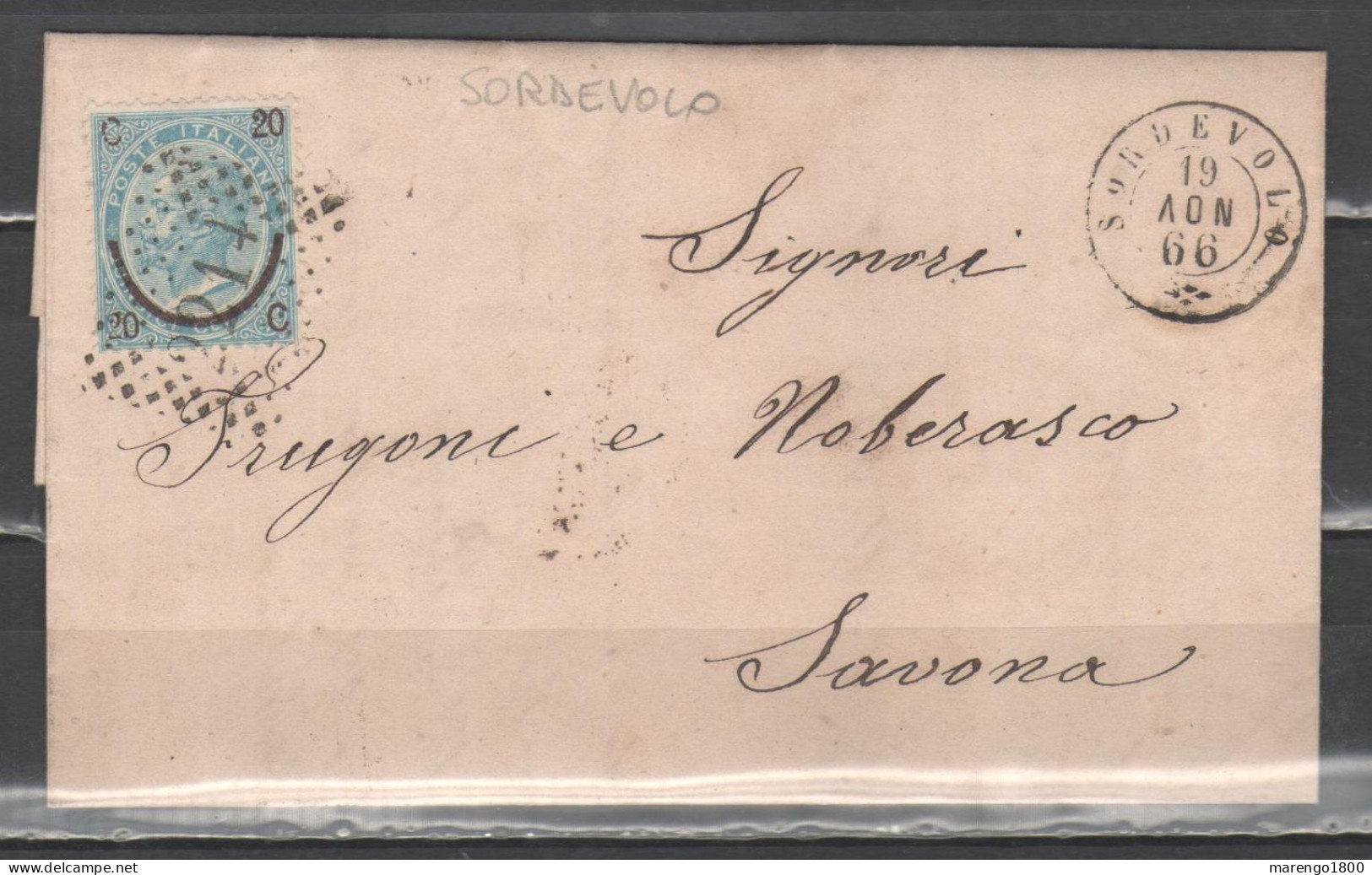 ITALIA 1866 - Effigie 20 Su 15 C. I Tipo (1865) Su Lettera Annullo Sordevolo        (g9658) - Poststempel