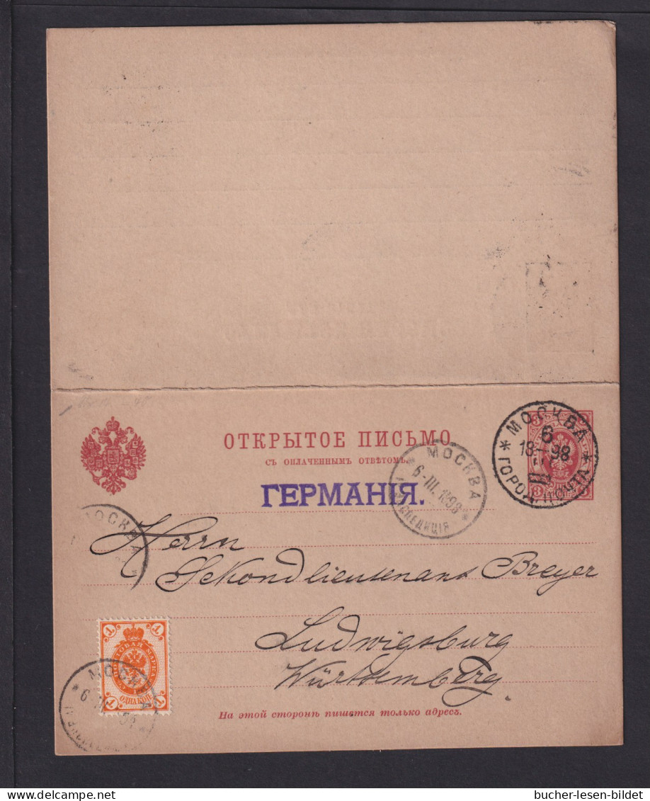 1898 - 3 K. Doppel-Ganzsache (P 15) Mit Zufrankatur Ab Moskau Nach Ludwigsburg - Covers & Documents