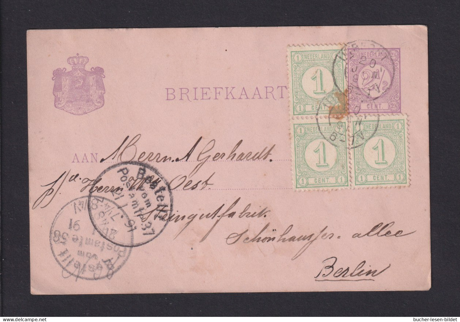 1891 - 2 1/2 C. Ganzsache Mit 3x 1 C. Zufrankiert Ab Utrecht Nach Berlin - Lettres & Documents