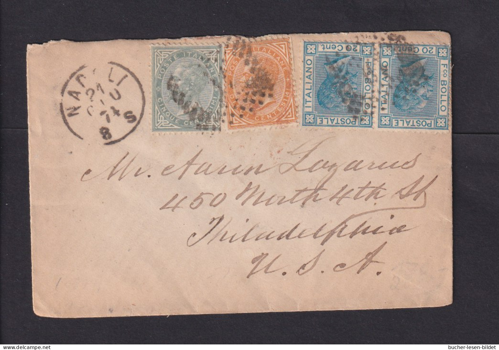 1874 - 5, 10 Und 2x 20 C. Auf Kleinem Brief Ab NAPOLI Nach USA - Vor-UPU-Porto - Poststempel