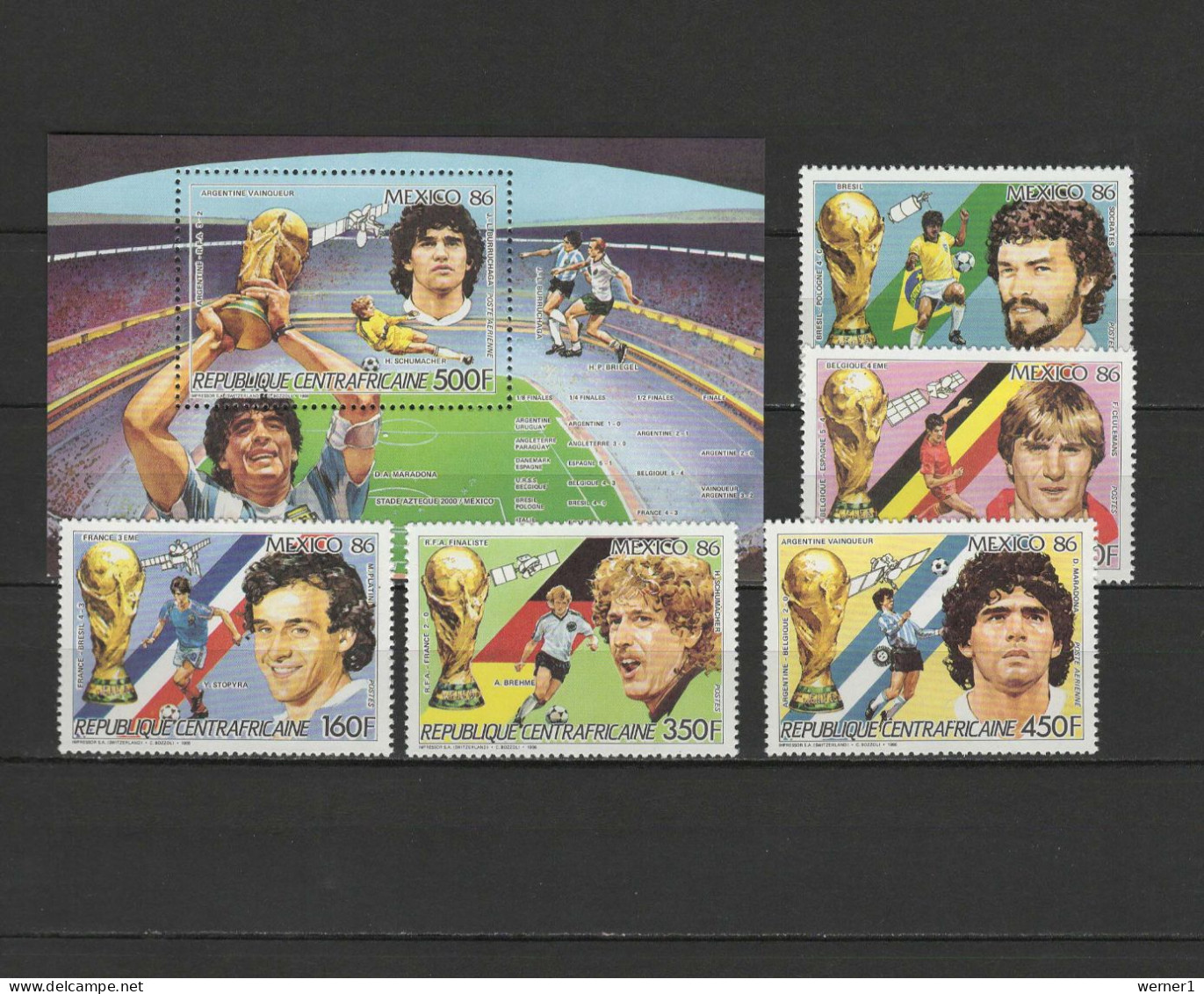 Central Africa 1986 Football Soccer World Cup, Space Set Of 5 + S/s MNH - 1986 – Mexiko