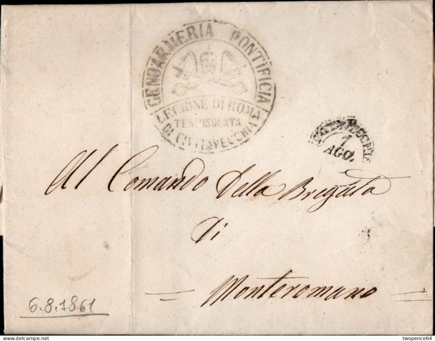 B48 - LETTERA DA CIVITAVECCHIAVA MONTEROMANO 1861 - 1. ...-1850 Prefilatelia