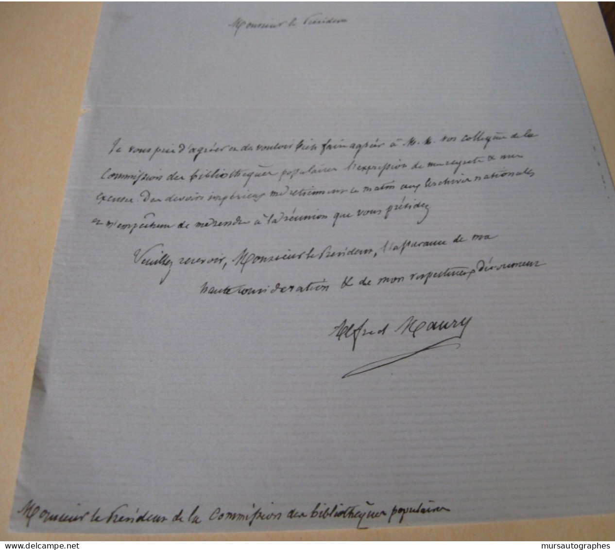 ALFRED MAURY 2 X Autographe Signé 1875 BIBLIOTHEQUE ACADEMIE NATIONALE FLAUBERT - Writers