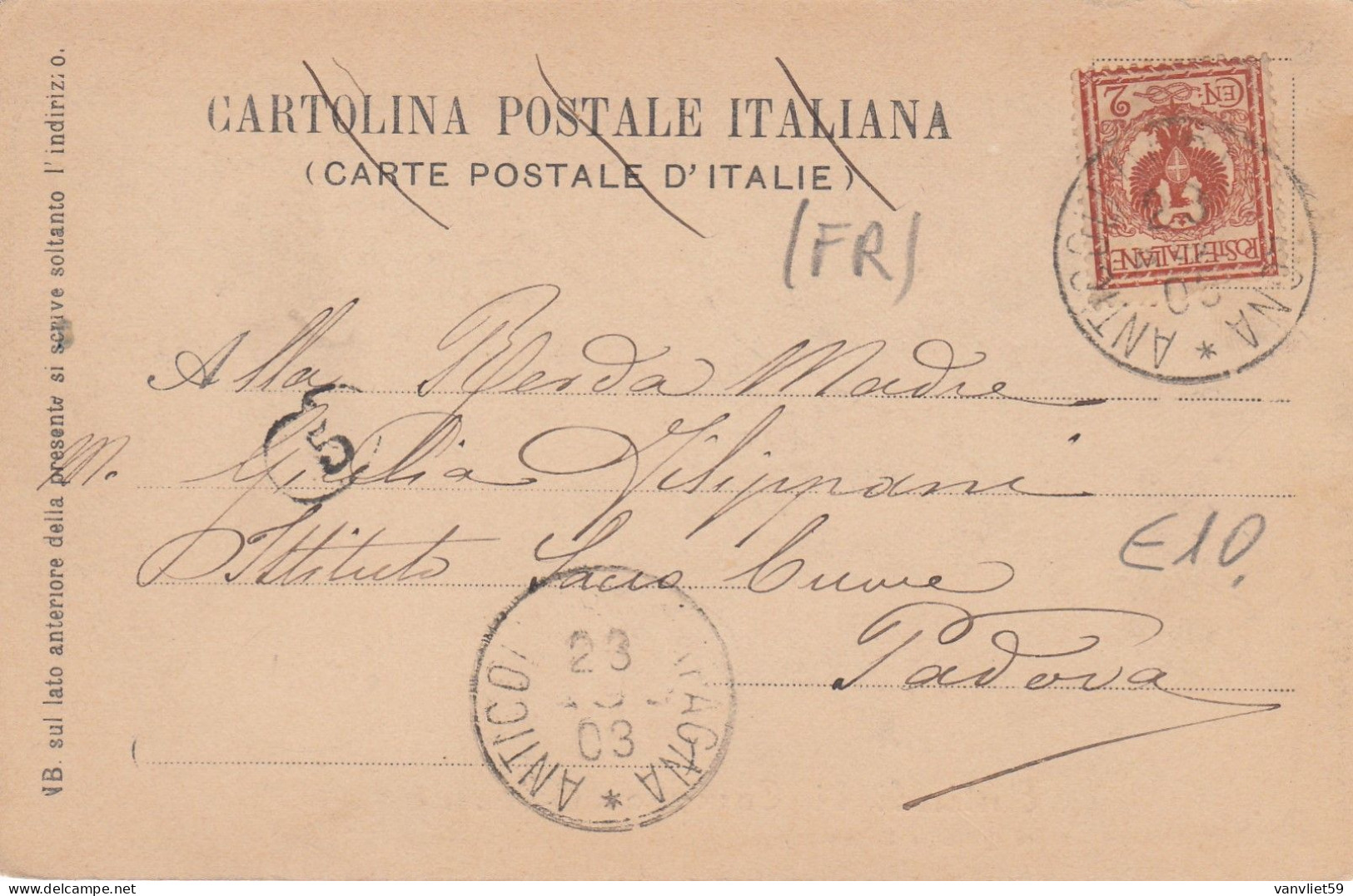 ANTICOLI DI CAMPAGNA-FROSINONE-STRADA DI FIUGGI-BELLA E ANIMATA CARTOLINA VIAGGIATA IL 22-8-1903-RETRO INDIVISO - Frosinone