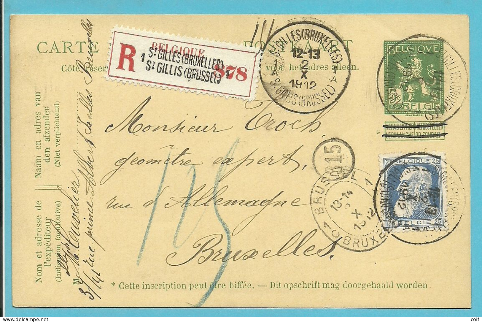 76 Op Entier Aangetekend Stempel ST-GILLES (BRUXELLES) , Met Eliptische-stempel BRUXELLES 1C - 1905 Grove Baard