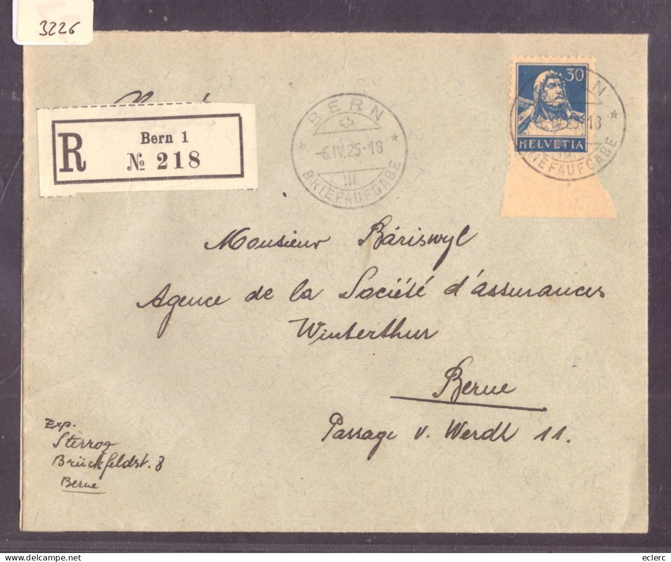 LETTRE RECOMMANDEE BERN 1 - - Briefe U. Dokumente